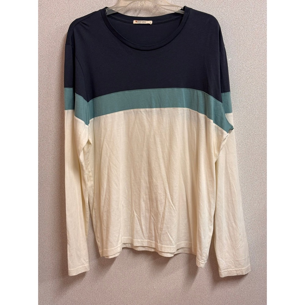 Marine Layer Jacob Long Sleeve Colorblock Tee Men's Large Navy Sage Cream